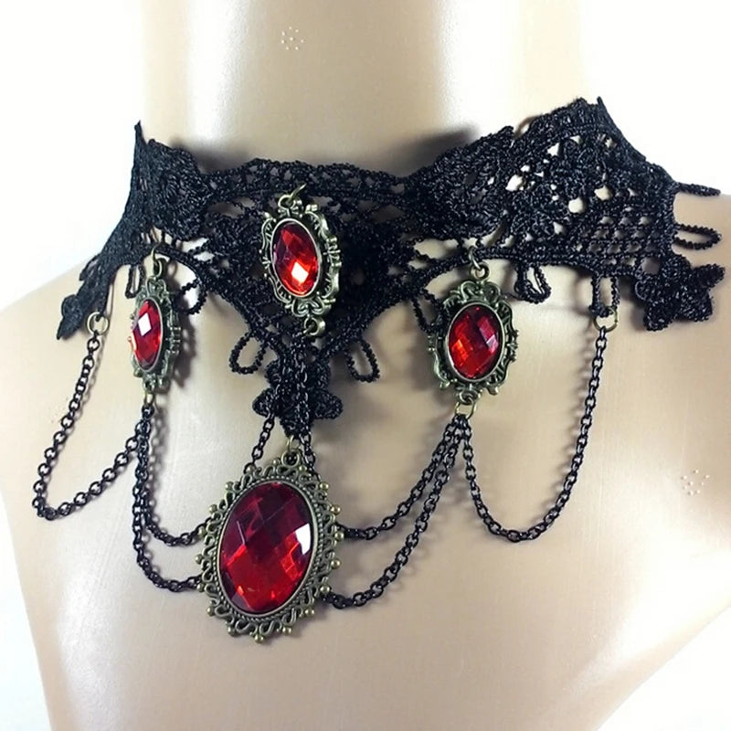 Sexy Gothic Crystal Lace Pearl Neck Choker Necklace