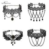 Sexy Gothic Crystal Lace Pearl Neck Choker Necklace