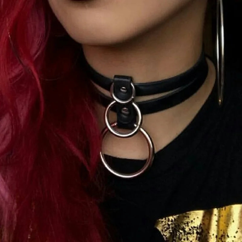 Women Sexy Punk Choker Necklace Real Leather with Button Jewelry