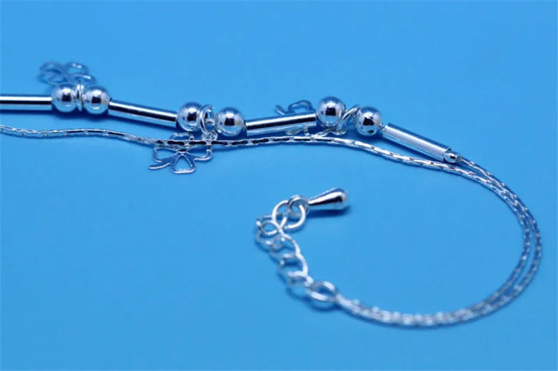 Women Silver 925 Bracelet Vintage Clover Anklet Princess Accessories Gift