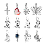 Women Silver 925 Necklace Charms Cross Heart Clover Dog Cat Elephant Balloon Key