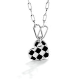 Women Silver 925 Necklace Chessboard Enamel Heart Pendant Choker