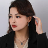 Women Silver 925 Necklace Chessboard Enamel Heart Pendant Choker