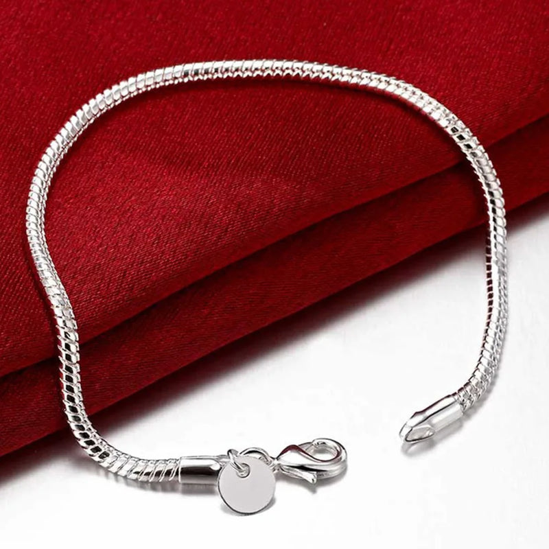 Elegant 3MM Snake Chain Silver Bracelet for Party Gift