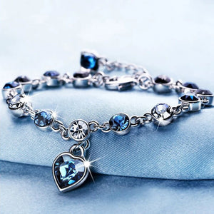 Silver Lucky Bracelet Crystal Heart Charm Bridal Wedding Jewelry Gift