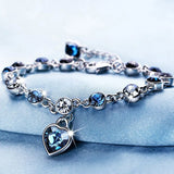 Silver Lucky Bracelet Crystal Heart Charm Bridal Wedding Jewelry Gift