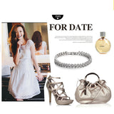 Silver Lucky Bracelet Crystal Heart Charm Bridal Wedding Jewelry Gift
