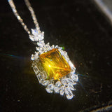Women Silver Necklace with Yellow CZ Zircon Jewelry