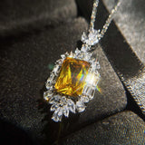Women Silver Necklace with Yellow CZ Zircon Jewelry