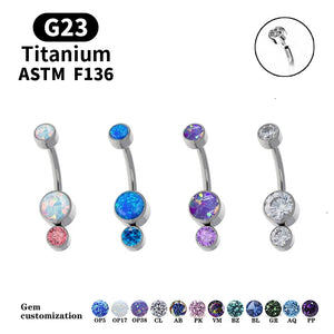 Opal CZ Titanium Belly Button Ring