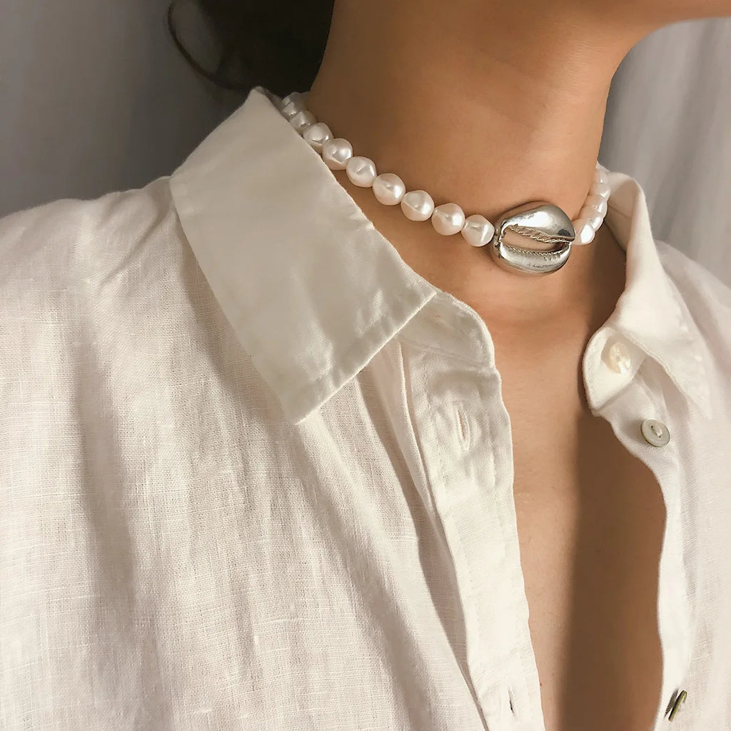 Vintage Pearl Shell Choker Necklace Wedding Party Jewelry