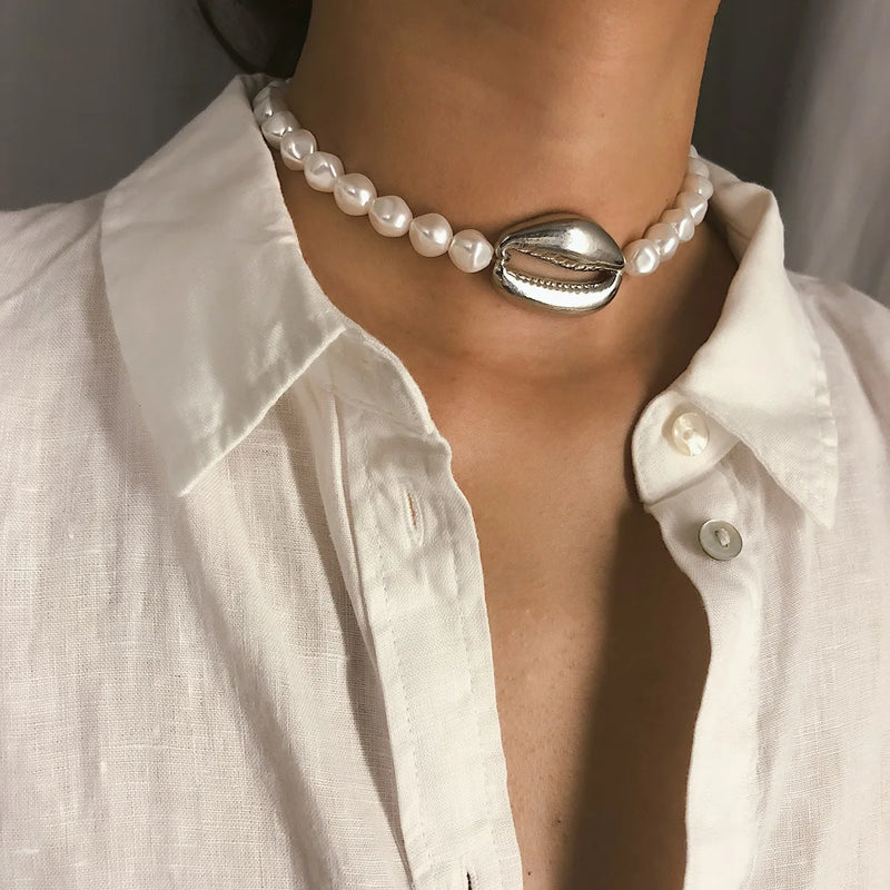 Vintage Pearl Shell Choker Necklace Wedding Party Jewelry