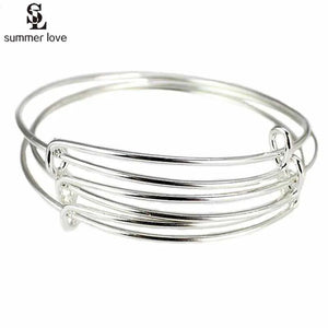 Women 6.5cm Bracelet Expandable Silver Bangles DIY Charm Jewellery Lot