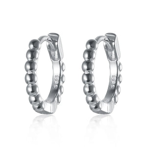 Silver 925 Small Hoop Earrings Beaded Ear Jewelry for Women