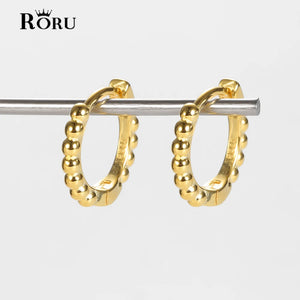 Silver 925 Small Hoop Earrings Beaded Ear Jewelry for Women