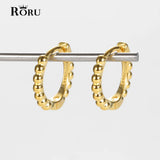 Silver 925 Small Hoop Earrings Beaded Ear Jewelry for Women
