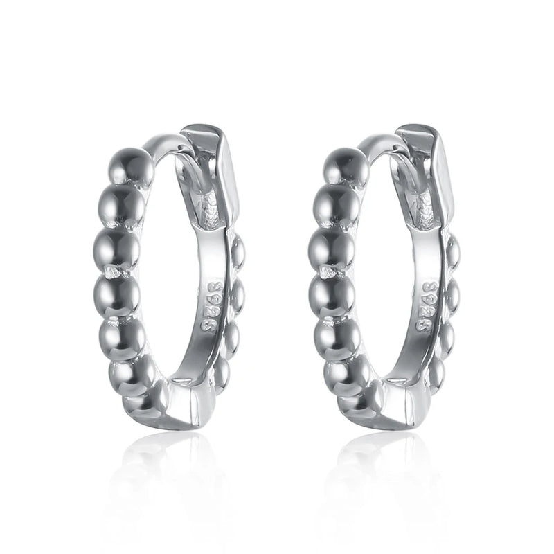 Silver 925 Small Hoop Earrings Beaded Ear Jewelry for Women