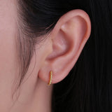 Silver 925 Small Hoop Earrings Beaded Ear Jewelry for Women