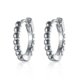 Silver 925 Small Hoop Earrings Beaded Ear Jewelry for Women