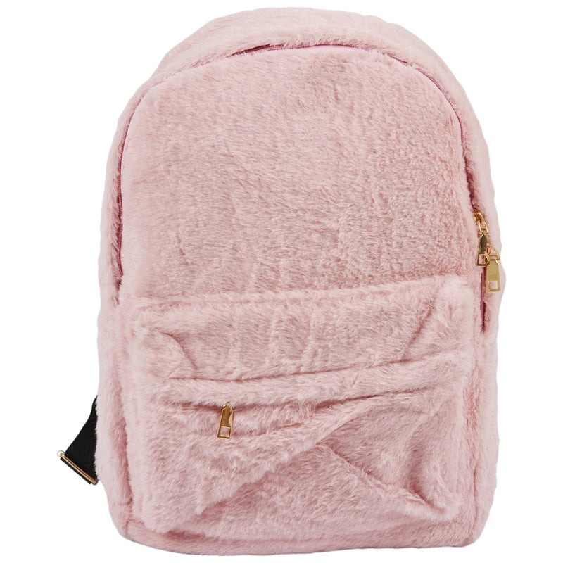 Women Soft Faux Fur Plush Backpack Shoulder Bag Fluffy School Bag