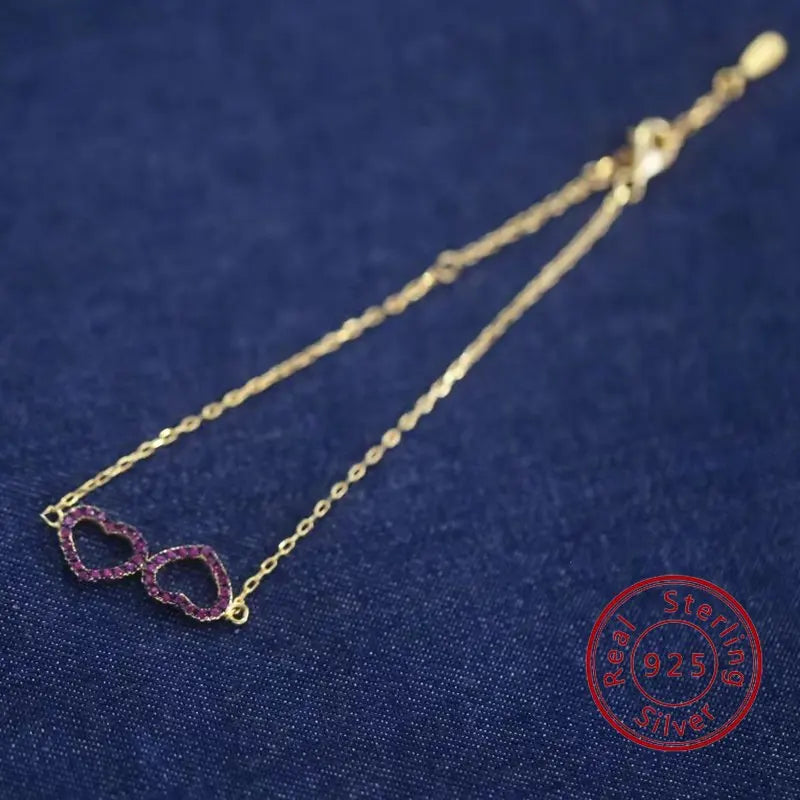 925 Silver Heart Charm Bracelet with Purple Zircon Stone