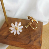 Small Fresh Flowers Clip on Earrings Daisy Earrings Non Pierced Ear Clip