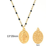 Women SS Necklace Vintage St. Benedict Virgin Mary Jesus Pendant Rosary Chain