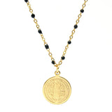 Women SS Necklace Vintage St. Benedict Virgin Mary Jesus Pendant Rosary Chain
