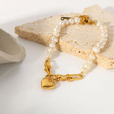 Stainless Steel Pearl Bracelet Heart Charm Bangle