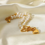 Stainless Steel Pearl Bracelet Heart Charm Bangle
