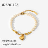Stainless Steel Pearl Bracelet Heart Charm Bangle
