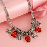 Women Crystal Rhinestone Choker Necklace with Stone Drop Beads