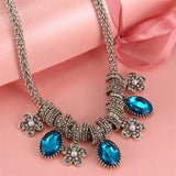 Women Crystal Rhinestone Choker Necklace with Stone Drop Beads