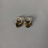 Women Natural Stone Earrings Round Pendant Stainless Steel Hoops
