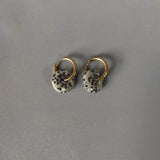 Women Natural Stone Earrings Round Pendant Stainless Steel Hoops