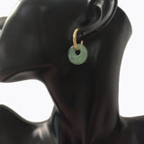 Women Natural Stone Earrings Round Pendant Stainless Steel Hoops