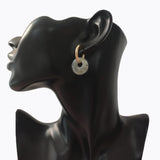 Women Natural Stone Earrings Round Pendant Stainless Steel Hoops