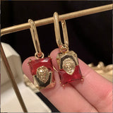 Red Zircon Asymmetrical Flash Earrings - New Arrival