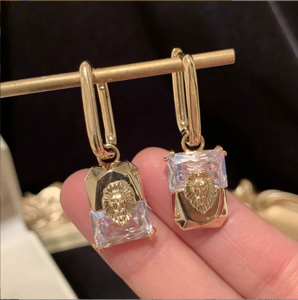 Red Zircon Asymmetrical Flash Earrings - New Arrival