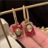 Red Zircon Asymmetrical Flash Earrings - New Arrival