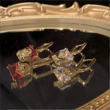 Red Zircon Asymmetrical Flash Earrings - New Arrival