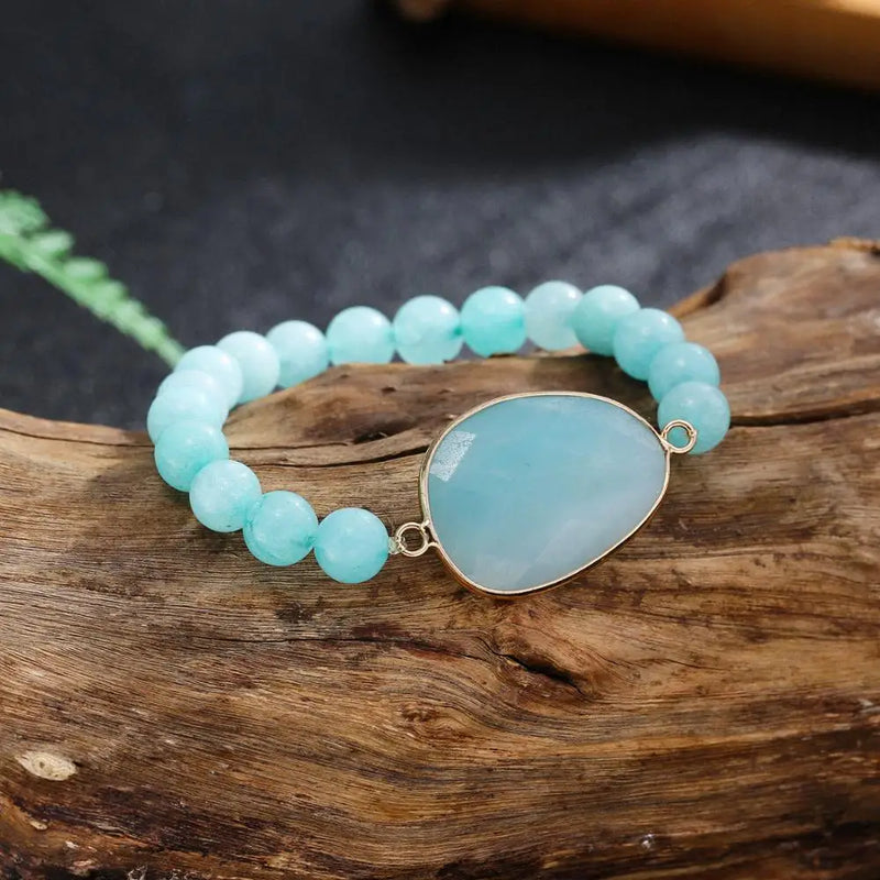Women Stretchy Amazonite Charm Bracelet Natural Stone Jewelry