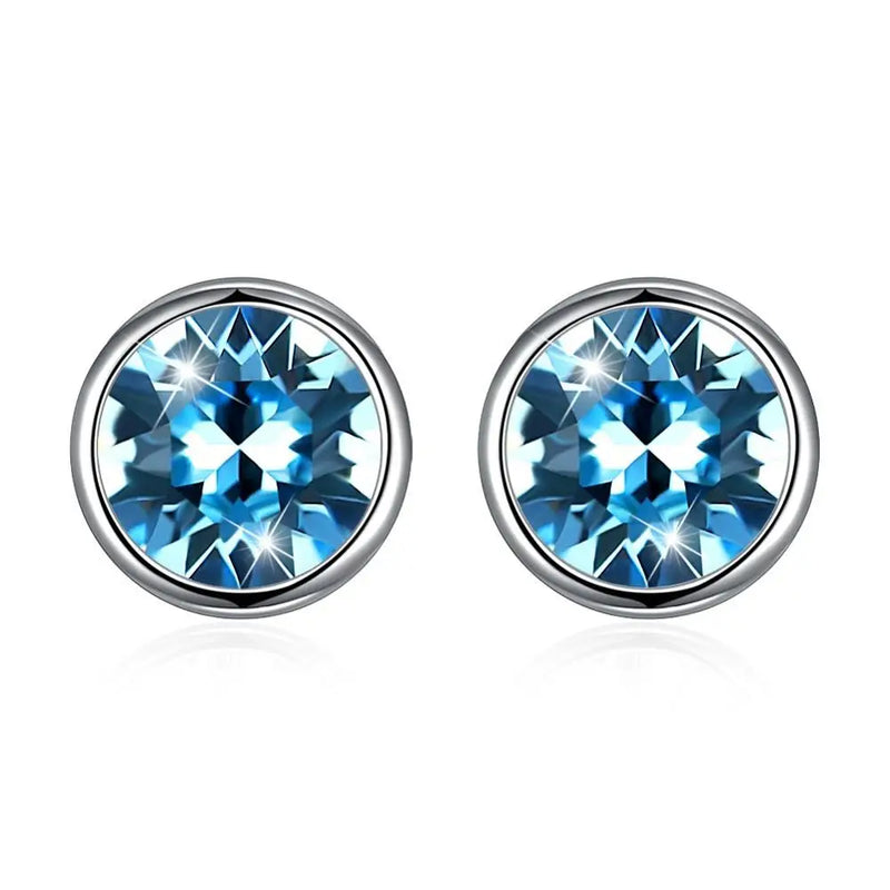 S925 Crystal Stud Earrings Party Jewelry 925 Silver Lady Round