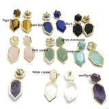 Geometric Gem Stud Earrings Double-Sided Hexagonal Amethyst Labradorite