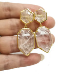 Geometric Gem Stud Earrings Double-Sided Hexagonal Amethyst Labradorite