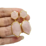 Geometric Gem Stud Earrings Double-Sided Hexagonal Amethyst Labradorite