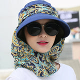 Women Summer Sun Hat Anti-UV Beach Sunscreen Floral Print Wide Brim Hat