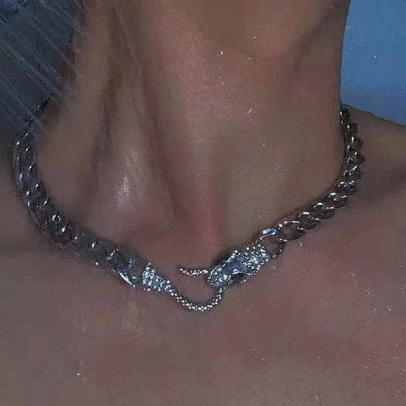 Snake Metal Cuban Chain Necklace for Gothic Party Rhinestone Choker Jewelry