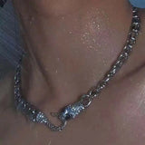 Snake Metal Cuban Chain Necklace for Gothic Party Rhinestone Choker Jewelry