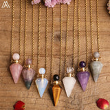 Small Natural Roses Quartz Pendulum Perfume Bottle Necklace